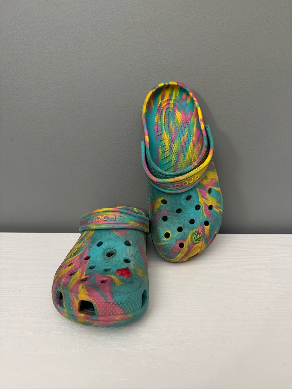 Kids Tie-Dye Crocs Shoes in Turquoise, Pink & Yellow